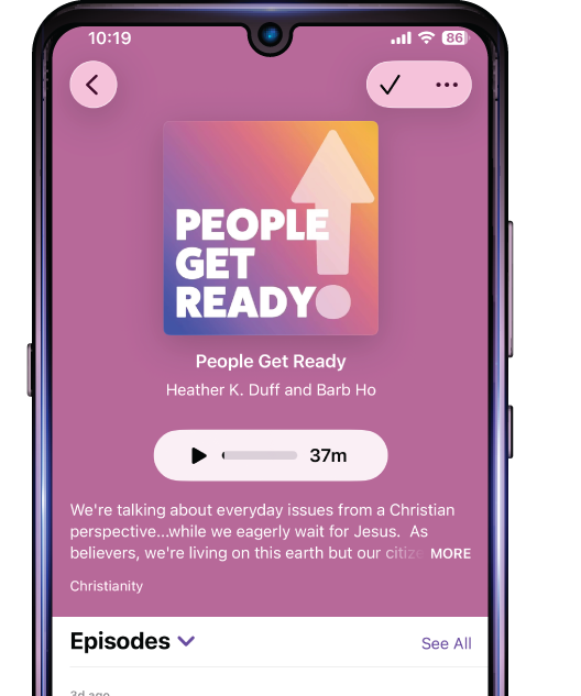 iPhone with People Get Ready podcast show art
